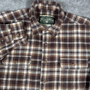 VTG Field & Stream Flannel Shirt Men's Large Brown Plaid Heavy Workwear Outdoor